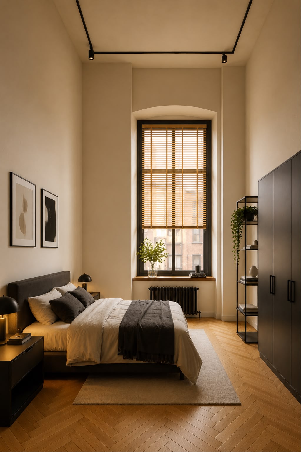 Camera con soffitto alto e finestra
